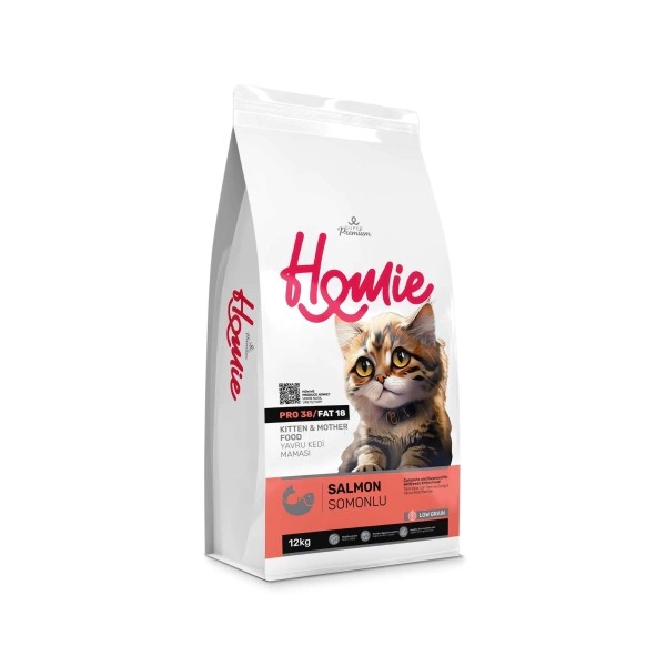 HOMIE PRO38/FAT38 Super Premium Düşük Tahıllı Somonlu Yavru ve Anne Kedi Maması 12 Kg