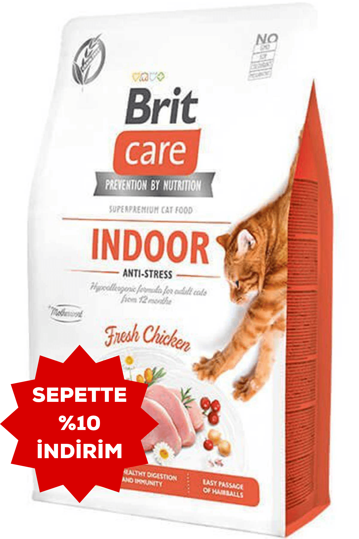 BRIT CARE Indoor Stres Azaltıcı Ev Kedileri Için Tavuklu Tahılsız Yetişkin Kedi Maması 2 Kg