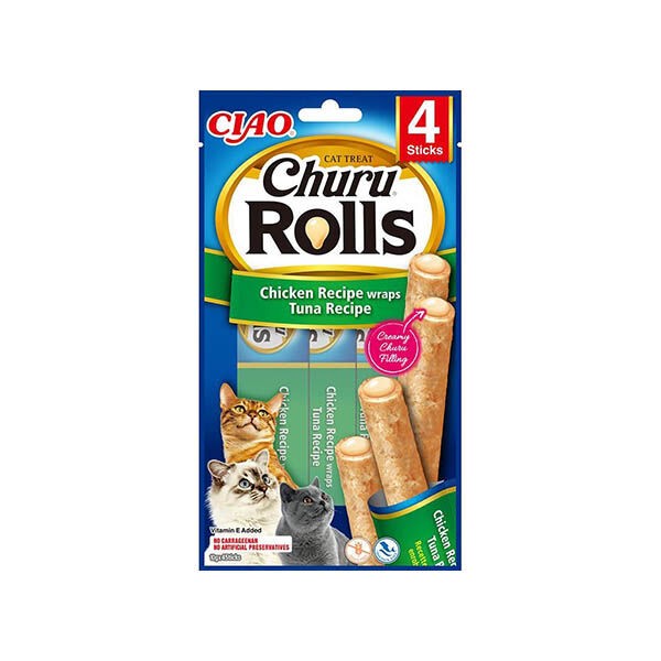 CIAO CHURU Rolls Tavuk Sargılı Ton Balıklı Kedi Ödül Maması 10gr (4'lü)