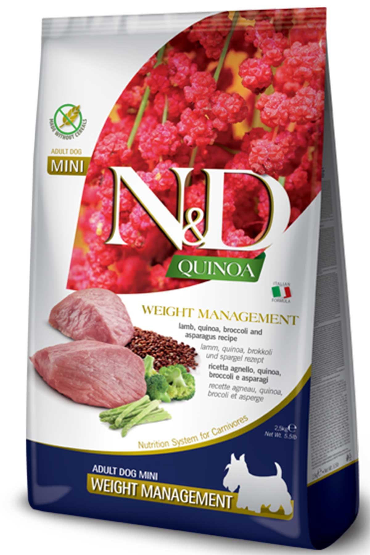 N&D Quinoa Skin & Coat Weight Management Tahılsız Kuzulu & Brokolili ve Kuşkonmazlı Mini Irk Diyet Köpek Maması 2,5 Kg