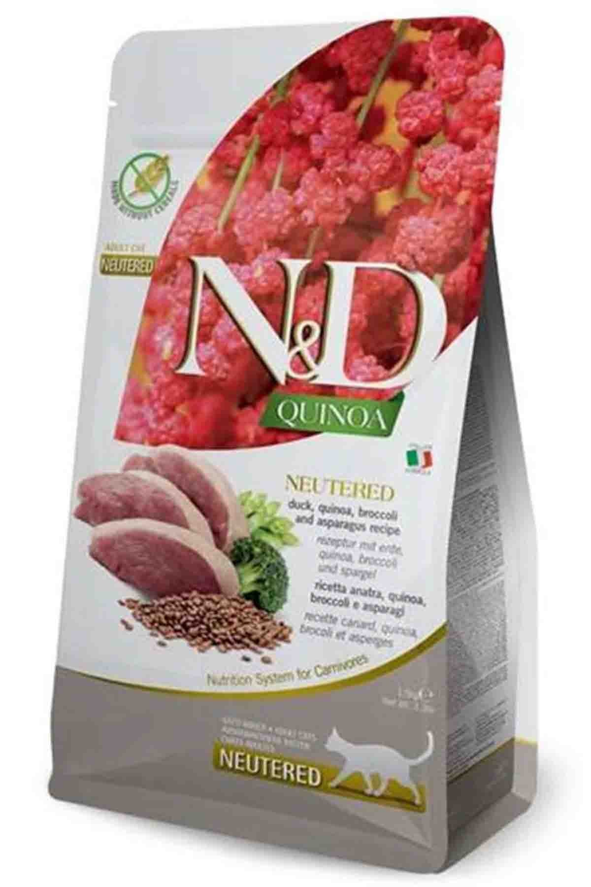 N&D Quinoa Skin & Coat Tahılsız Ördekli ve Brokolili Kısırlaştırılmış Kedi Maması 1,5 Kg