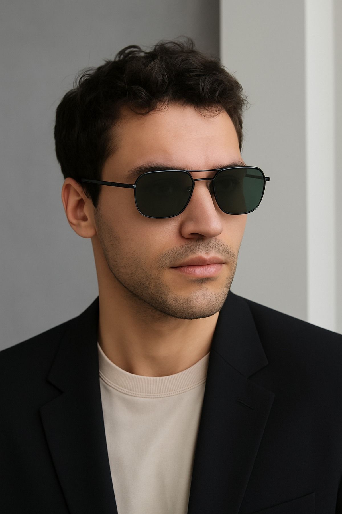 Siyah Metal Çerçeve Polarize Yeşil Cam Unisex Güneş Gözlüğü