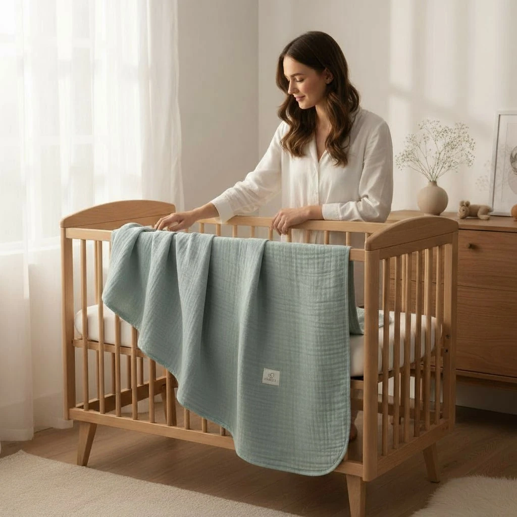 Chloe 3 Katlı Okaliptüs Yeşili Müslin Örtü