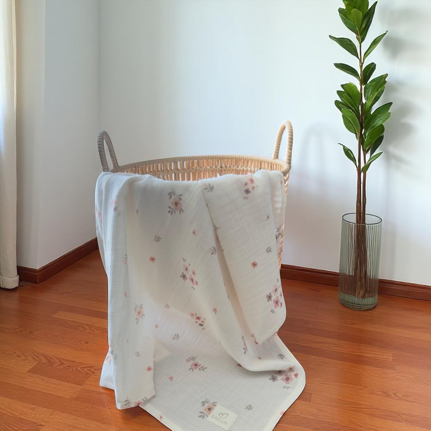 Floral Desenli Müslin Örtü