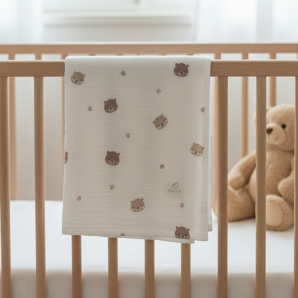 Teddy Bear Desenli Müslin Örtü