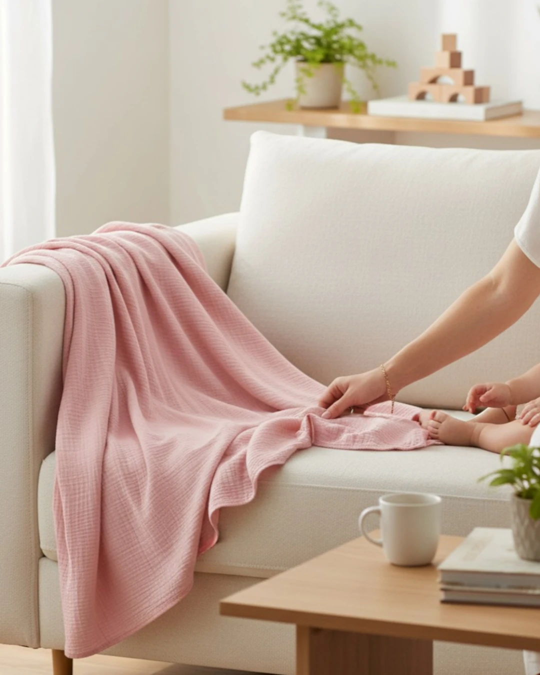 Chloe 4 Katlı Dusty Pink Düz Müslin Örtü