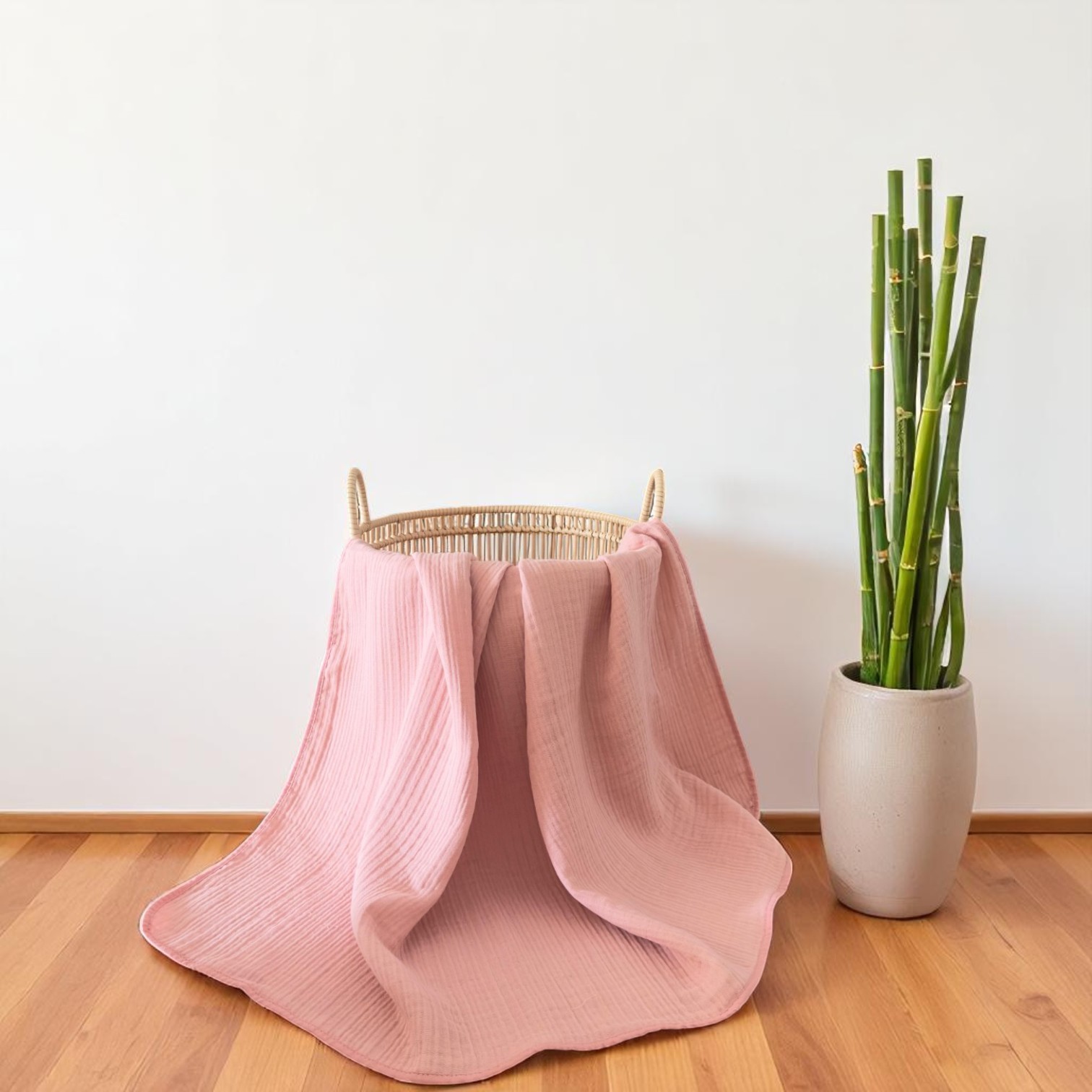 Chloe 4 Katlı Dusty Pink Düz Müslin Örtü