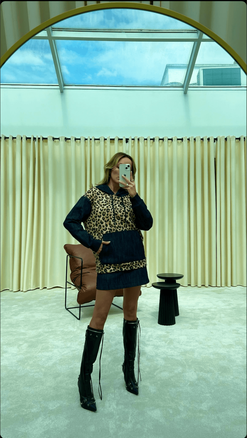29189 LEOPAR DESENLİ KANGURU CEPLİ SWEATSHIRT