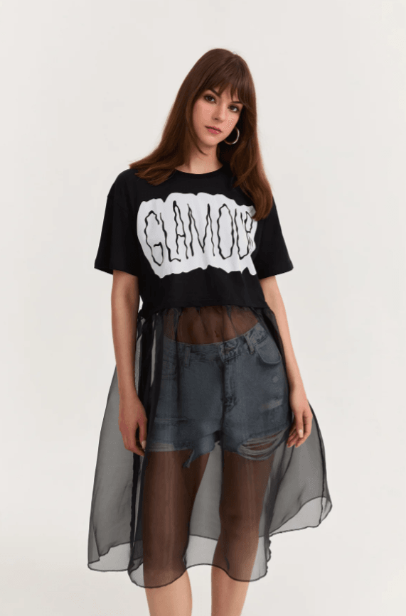 180246 ETEĞİ ŞİFON DETAYLI T-SHIRT ELBİSE