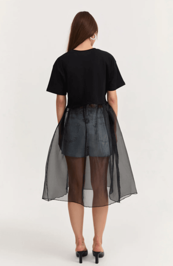 180246 ETEĞİ ŞİFON DETAYLI T-SHIRT ELBİSE