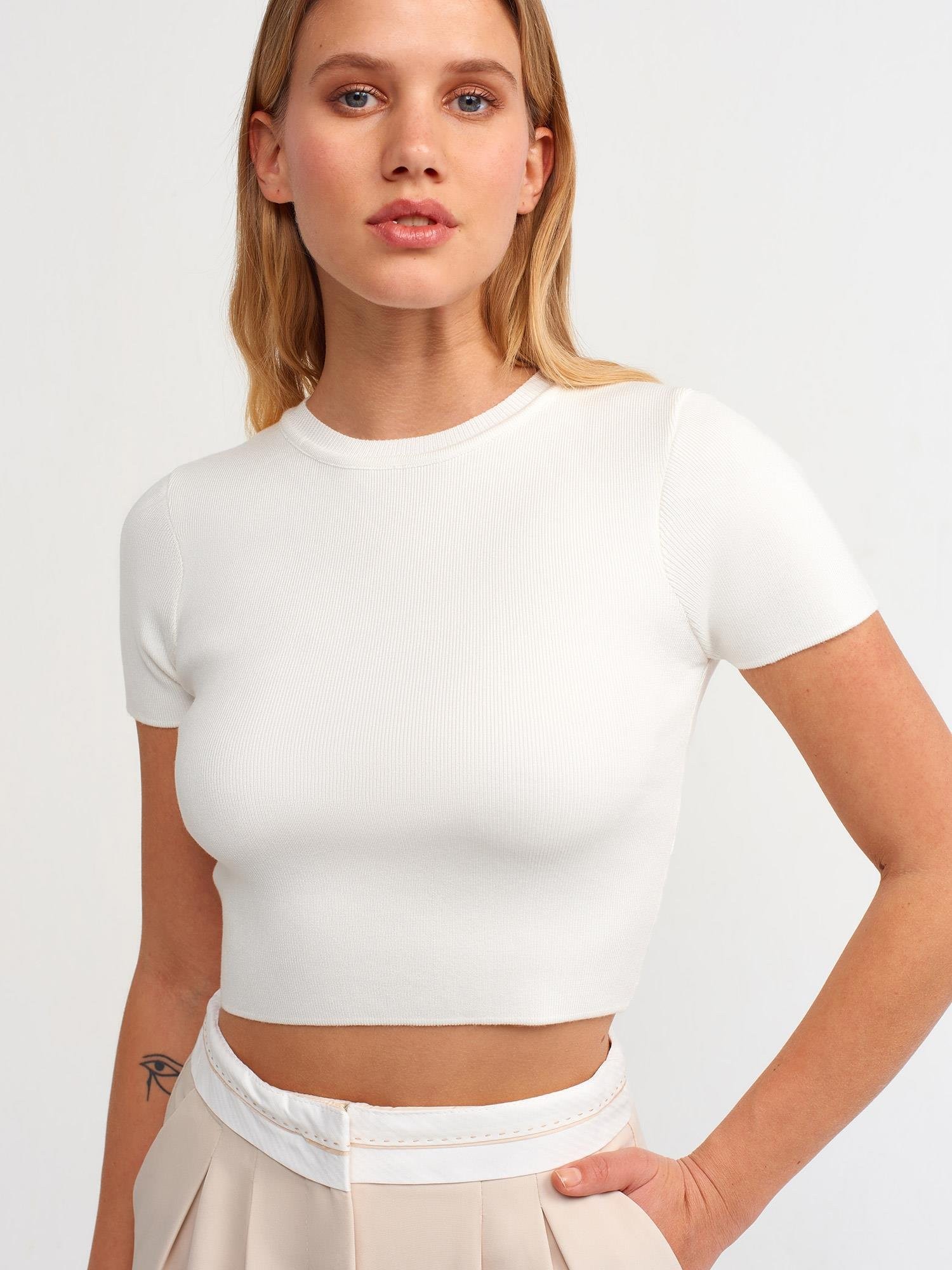 10357 BİSİKLET YAKA KISA KOL CROP KAZAK