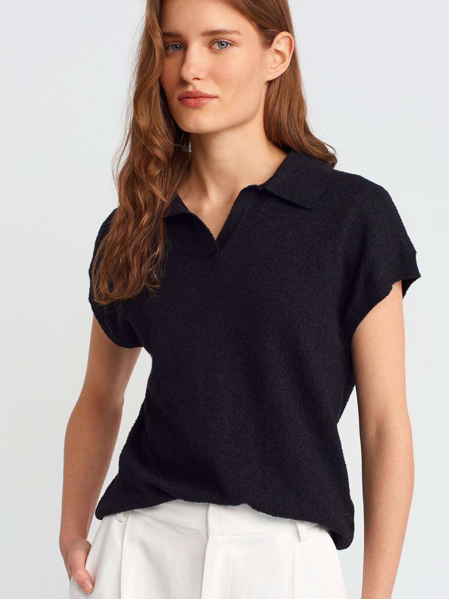 10723 POLO YAKA İNCE DOKULU TRİKO BLUZ