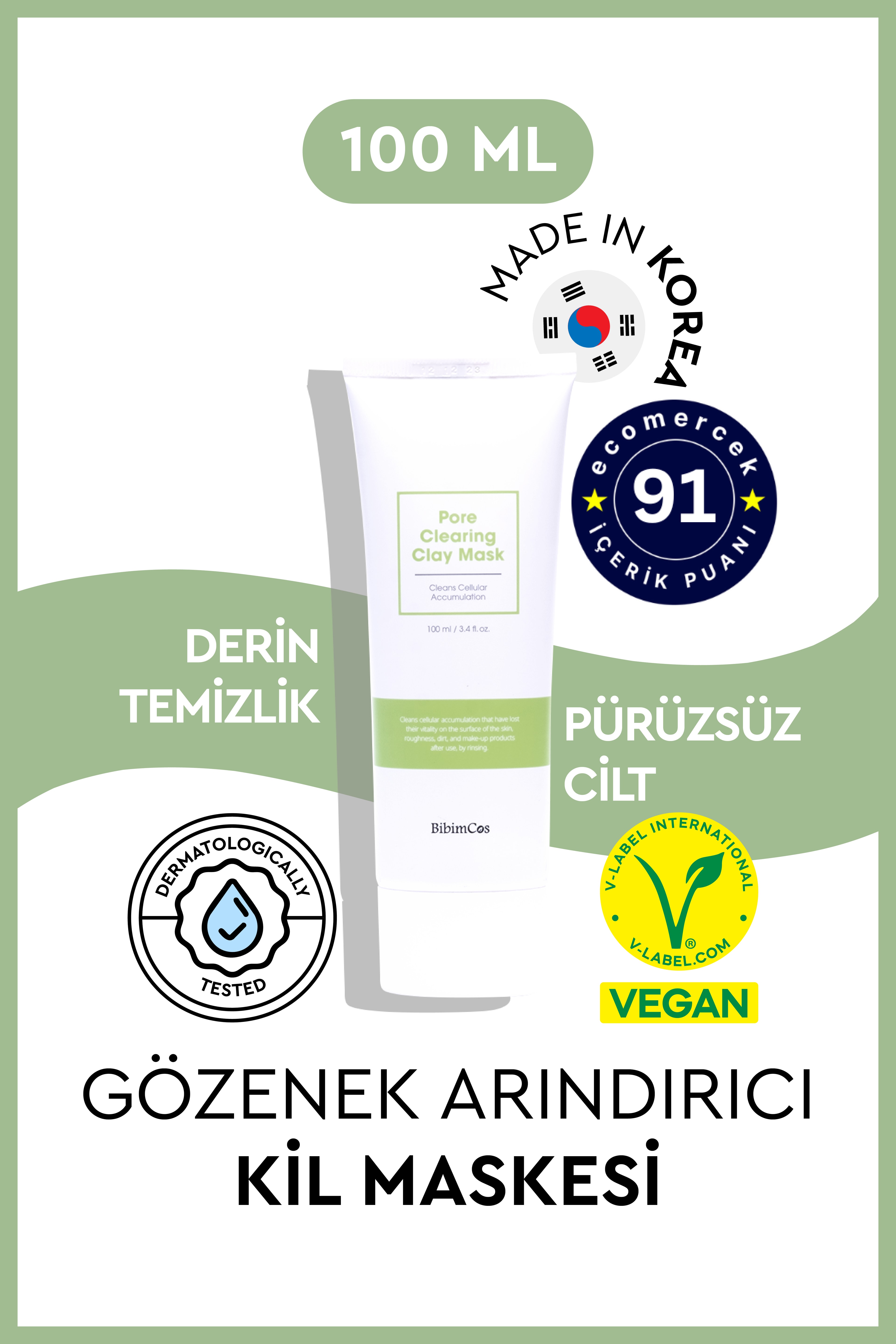 Bibimcos Pore Clearing Clay Mask 100ml - Gözenek Temizliğine Özel Kil Maskesi 