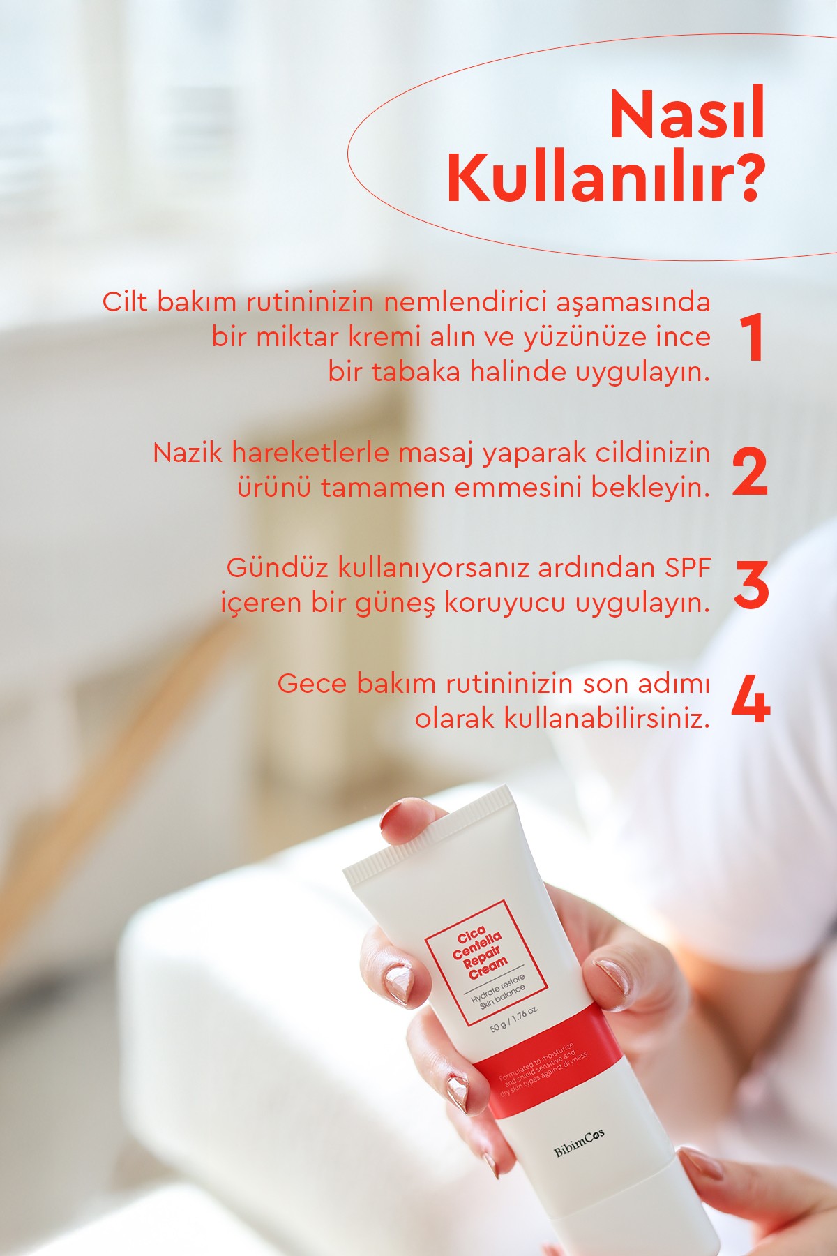 Bibimcos Cica Centella Repair Cream 50gr - Cilt Onarıcı ve Sakinleştirici Krem