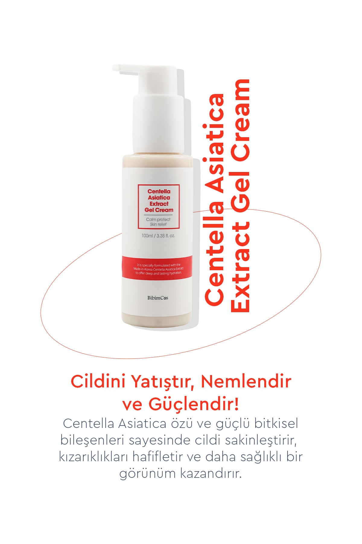 Bibimcos Centella Asiatica Extract Gel Cream 100ml - Cilt Yatıştırıcı ve Nemlendirici Jel Krem
