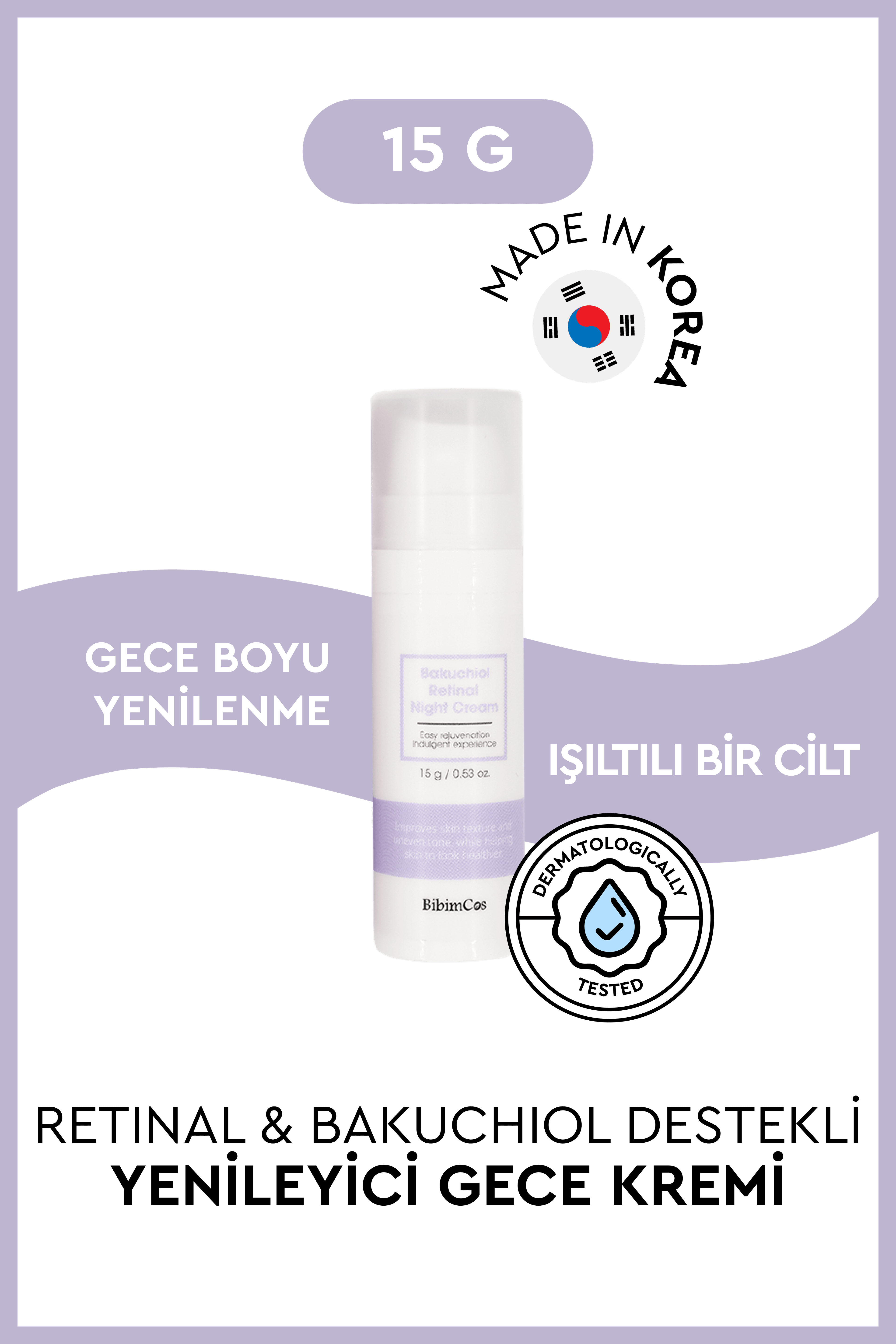 Bibimcos Bakuchiol Retinol Night Cream 15gr - Bakuchiol - Retinol Gece Kremi