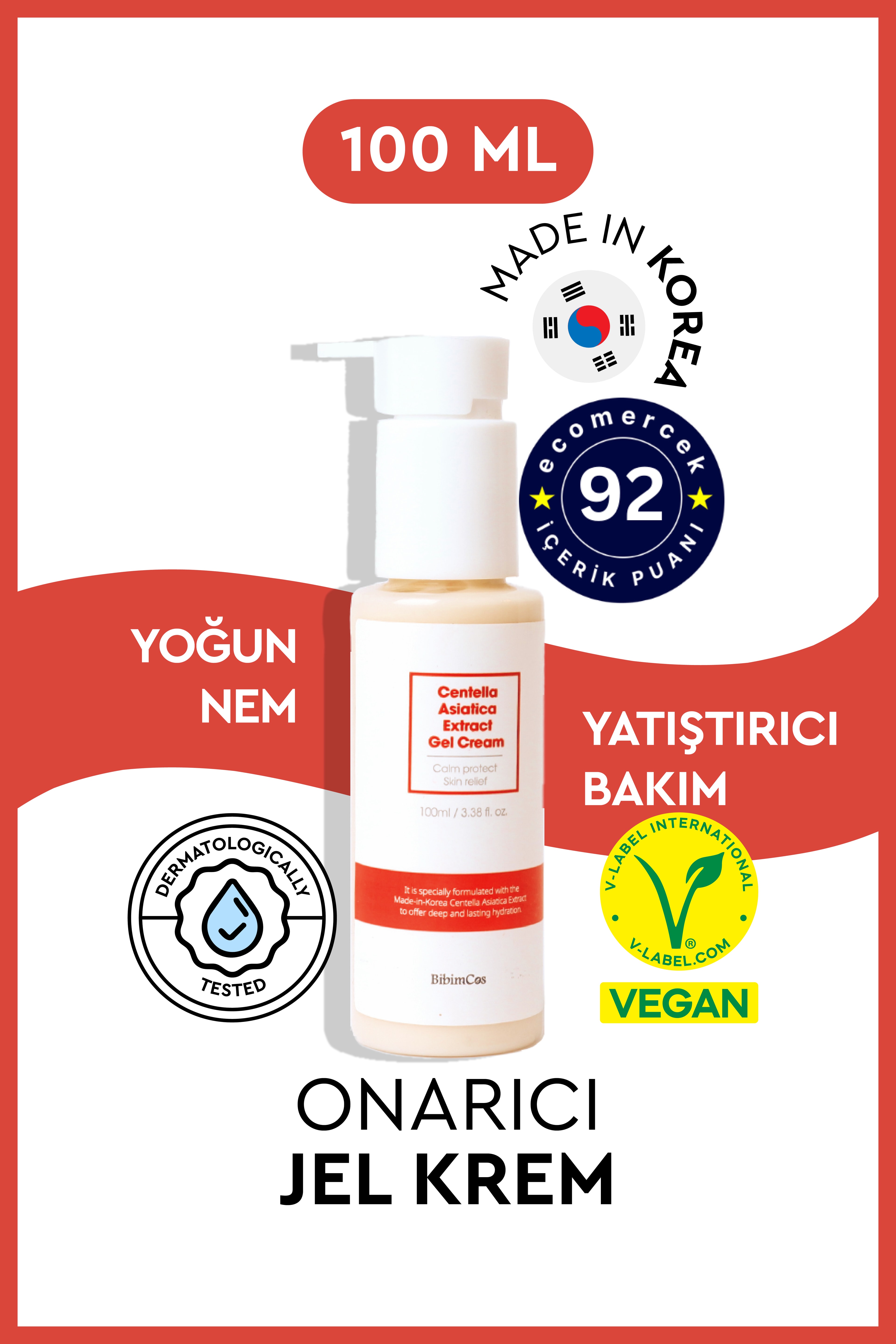 Bibimcos Centella Asiatica Extract Gel Cream 100ml - Cilt Yatıştırıcı ve Nemlendirici Jel Krem