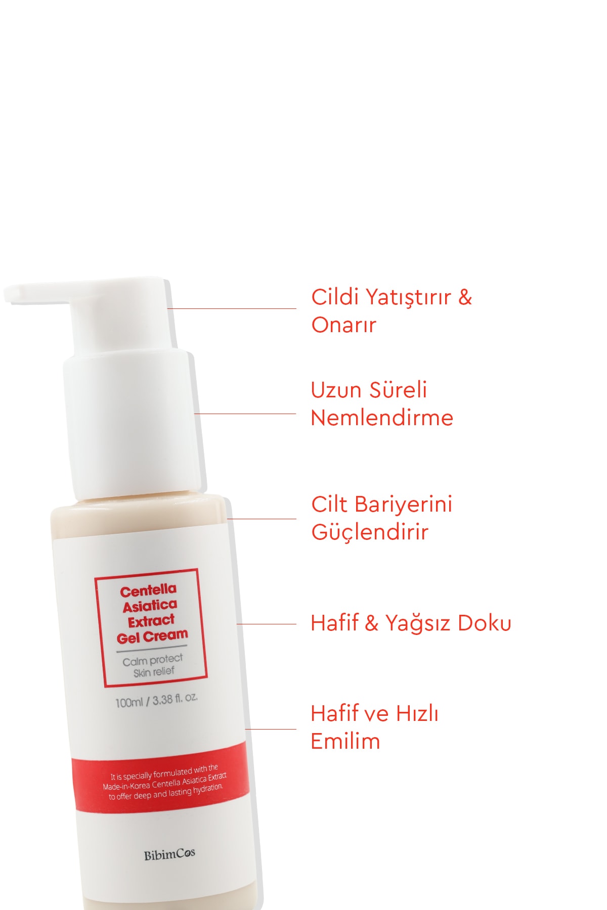 Bibimcos Centella Asiatica Extract Gel Cream 100ml - Cilt Yatıştırıcı ve Nemlendirici Jel Krem