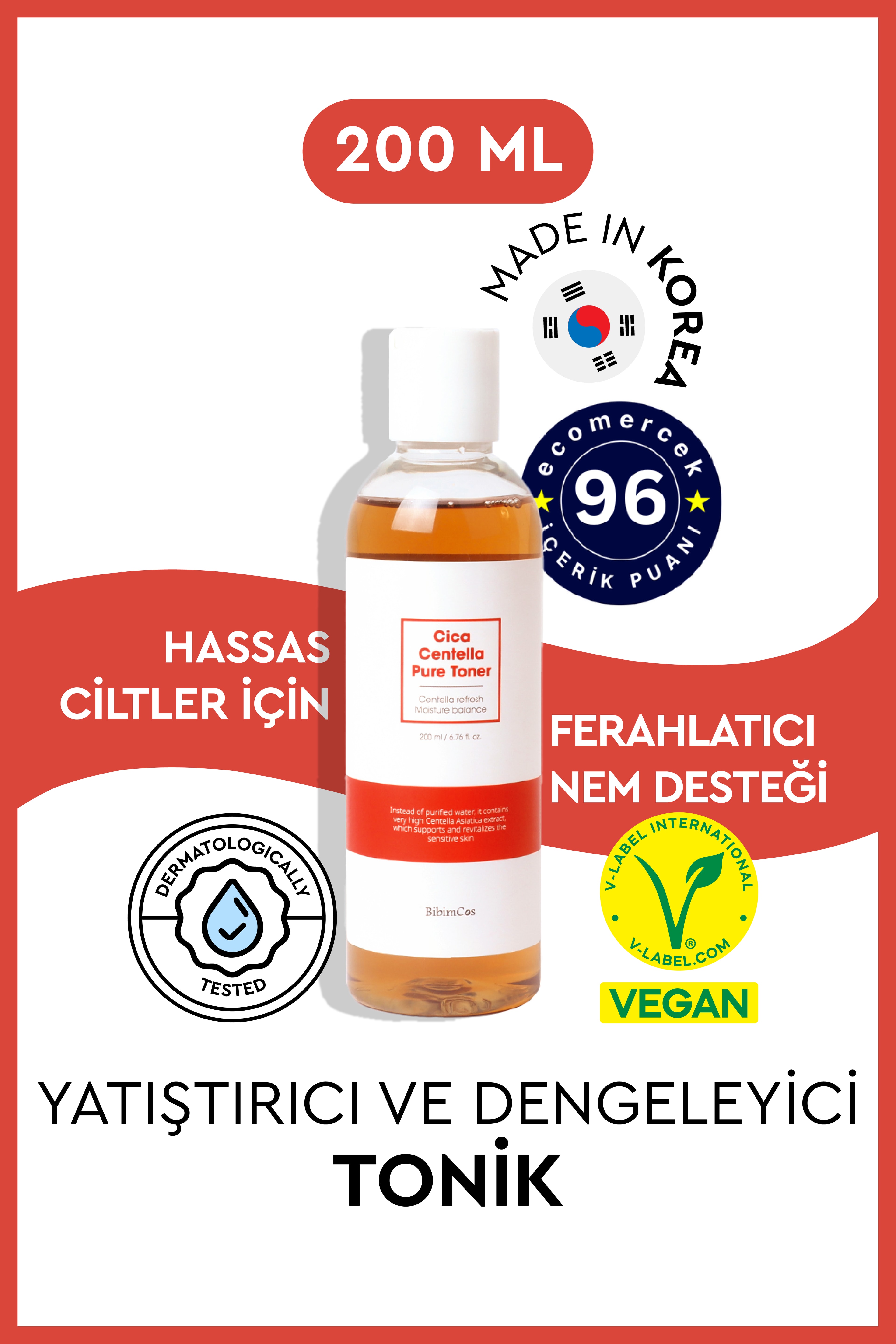 Bibimcos Cica Centella Pure Toner 200ml - Cilt Yatıştırıcı Tonik
