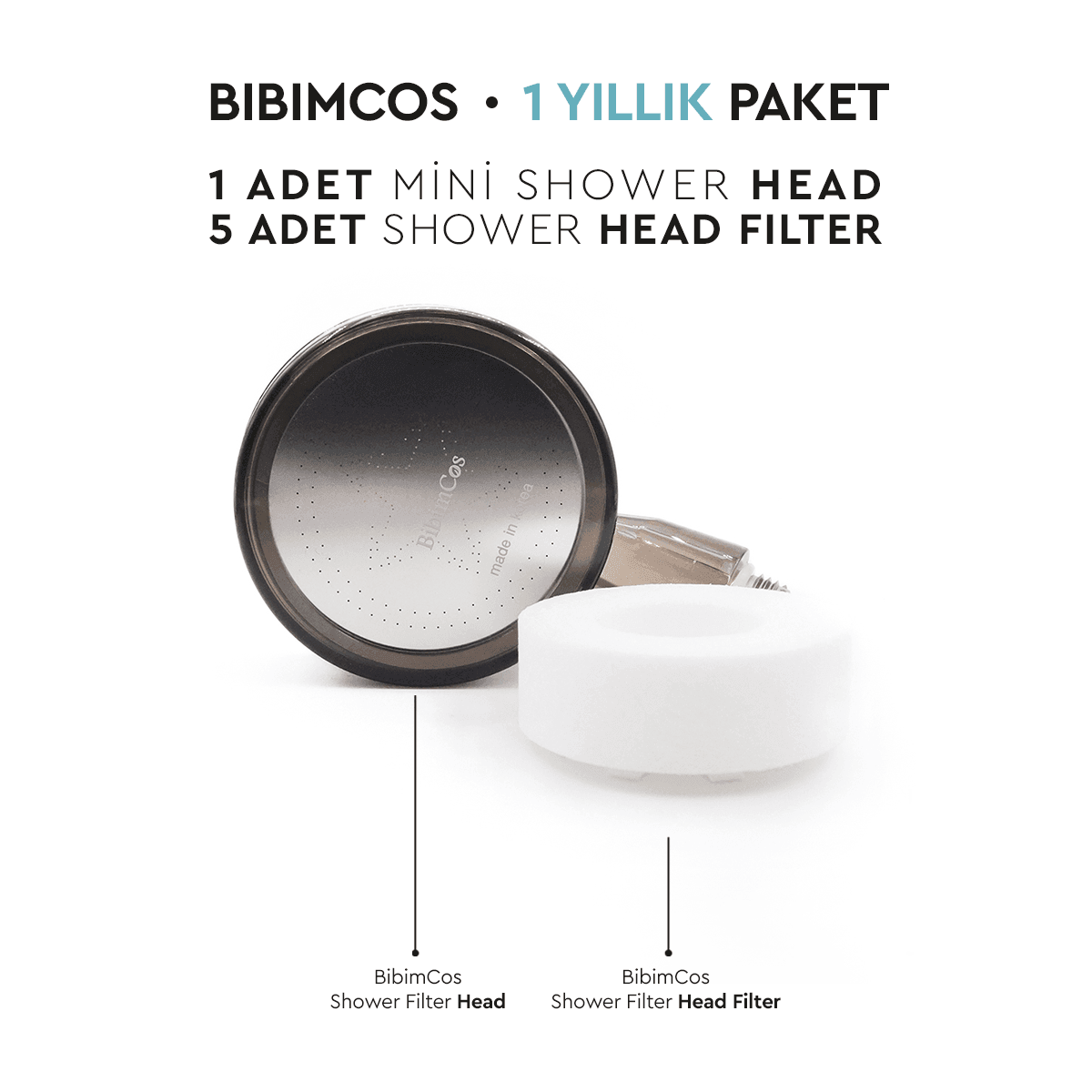 Bibimcos Mini Shower Head + 5 Adet Yedek Filtre ( 1 Yıllık Set)