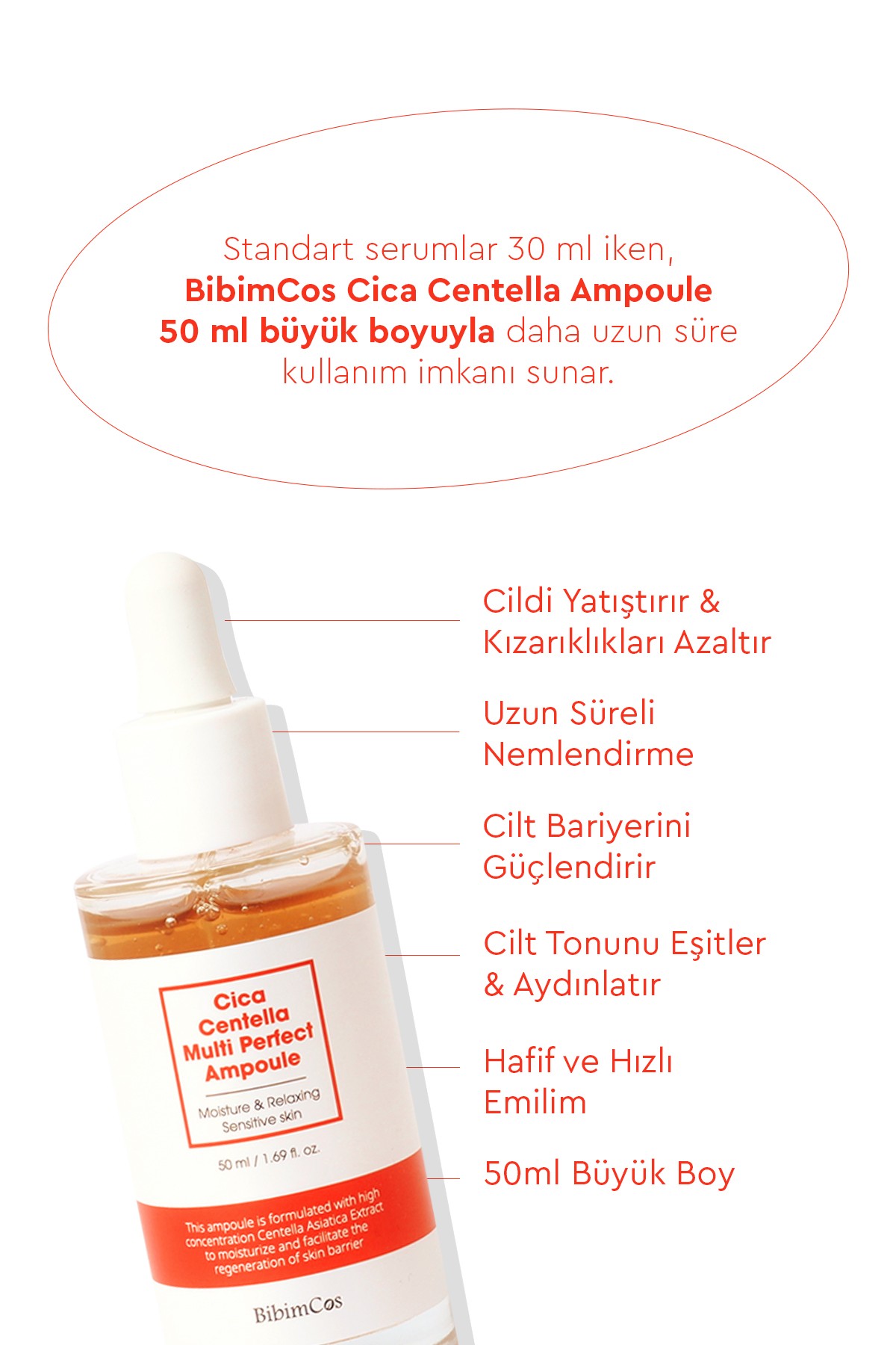 Bibimcos Cica Centella Multi Perfect Ampoule 50ml - Cilt Yatıştırıcı ve Nemlendirici Serum
