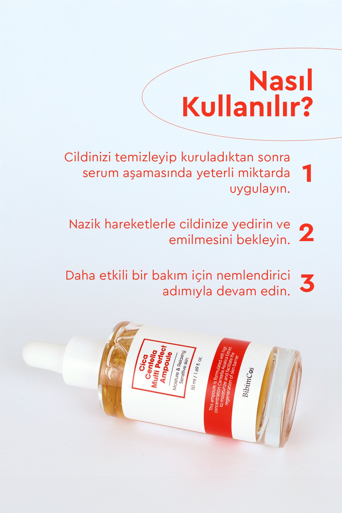 Bibimcos Cica Centella Multi Perfect Ampoule 50ml - Cilt Yatıştırıcı ve Nemlendirici Serum