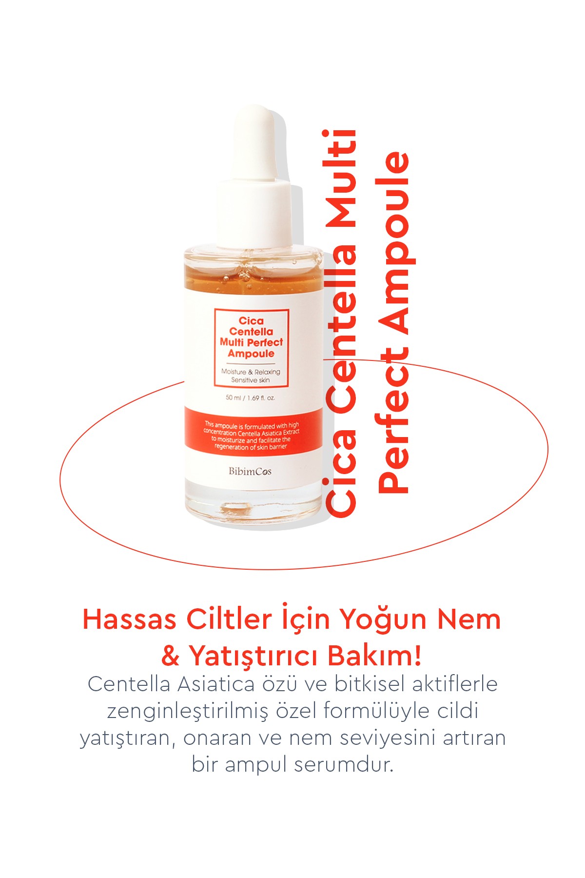 Bibimcos Cica Centella Multi Perfect Ampoule 50ml - Cilt Yatıştırıcı ve Nemlendirici Serum