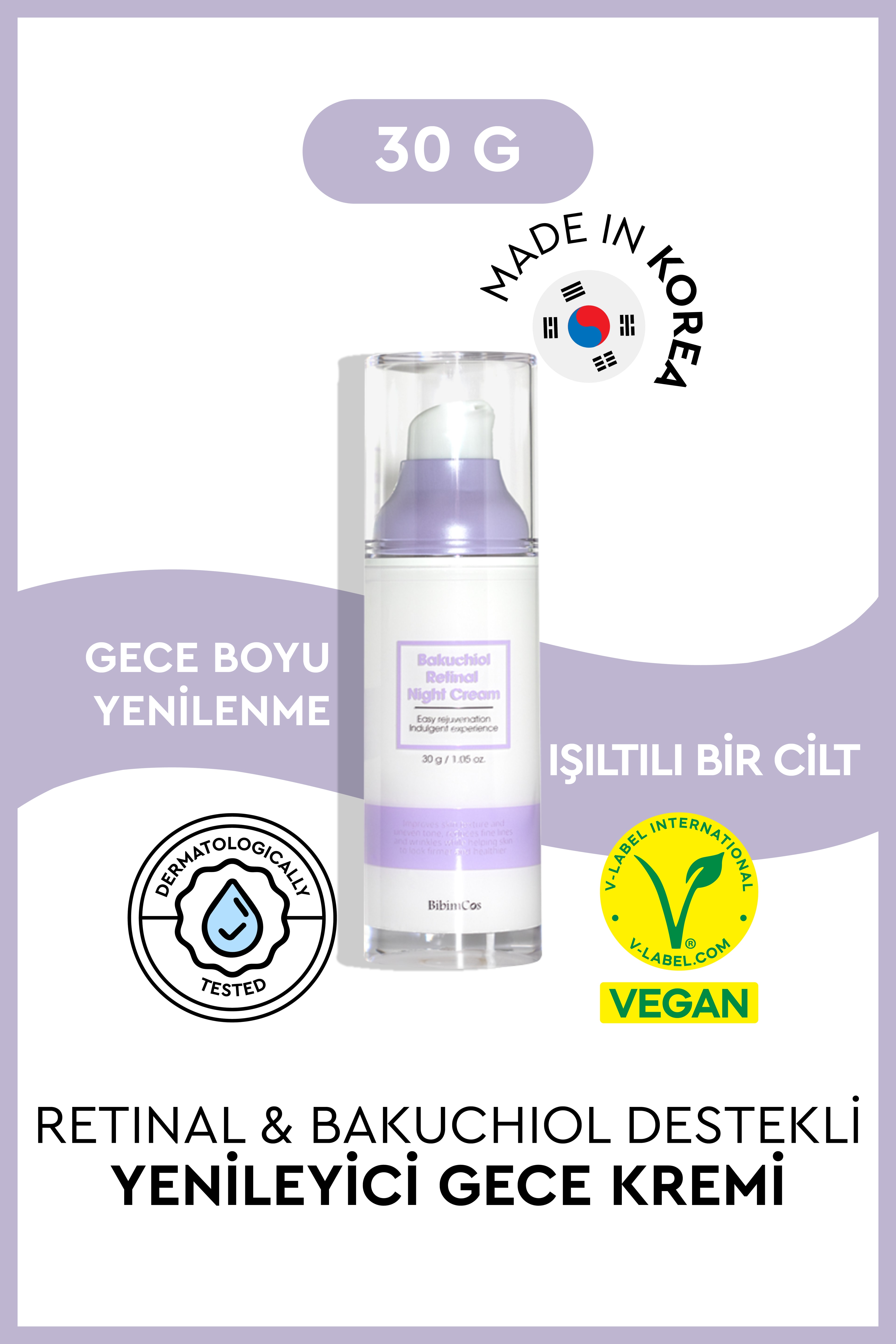 Bibimcos Bakuchiol - Retinal Night Cream 30gr - Bakuchiol - Retinol Gece Kremi