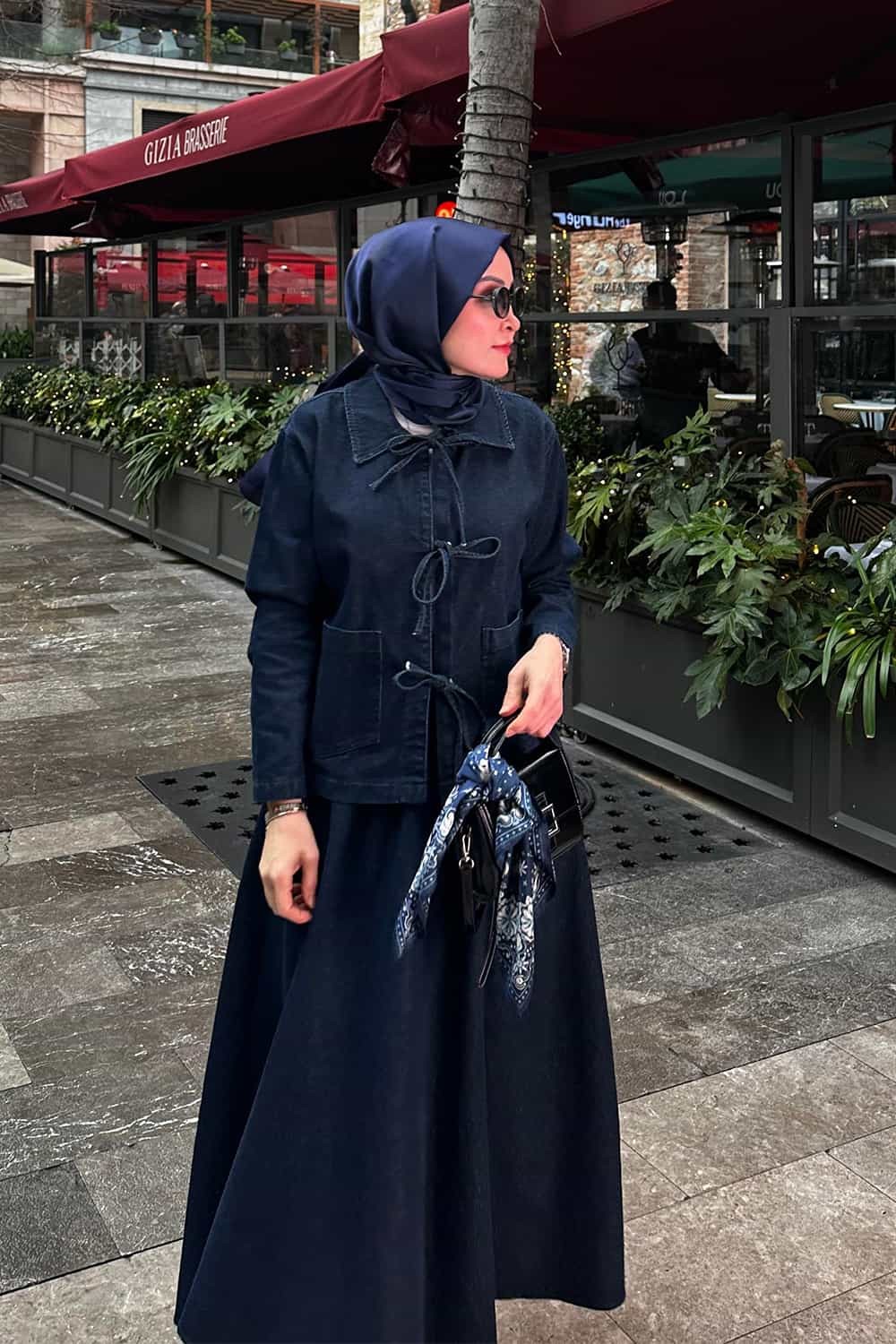 Lavin Bağlama Detaylı Denim Etek Takım