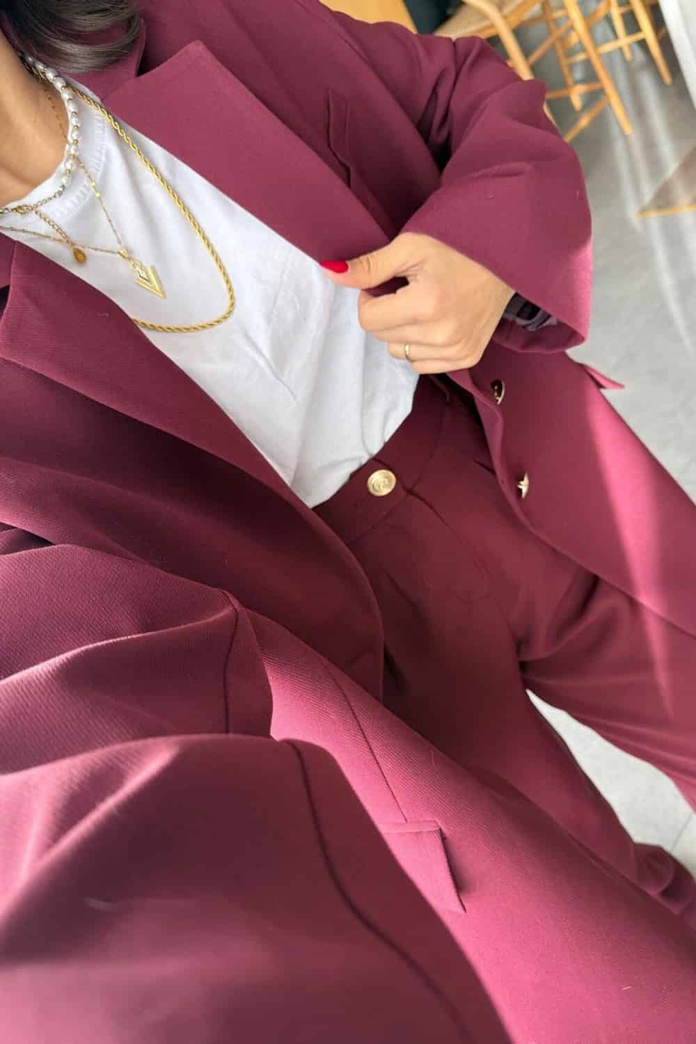Arma Düğme Detaylı Blazer Ceket - Bordo