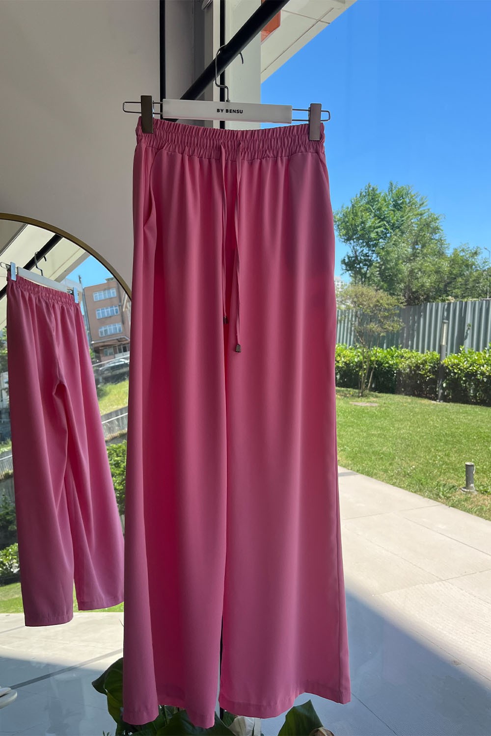 Beli Lastikli Bol Paça Pantolon Pembe