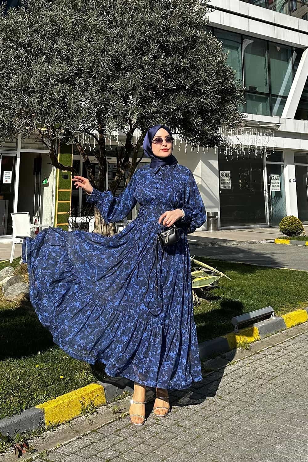 Şifon Elbise - Mavi