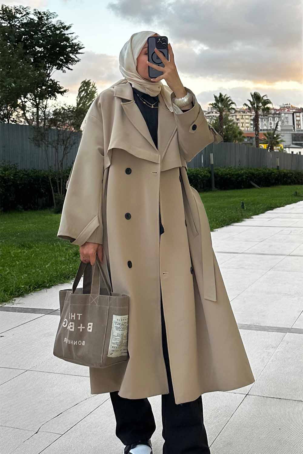 Oversize Trençkot- VİO - Bej