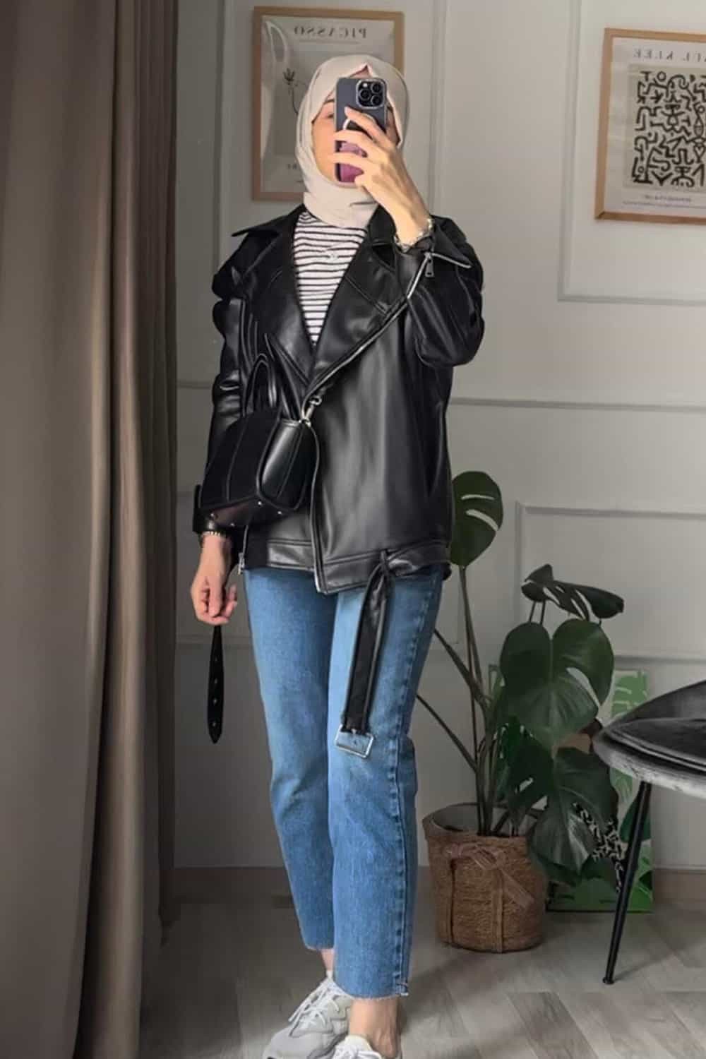 Oversize Deri Ceket-Siyah