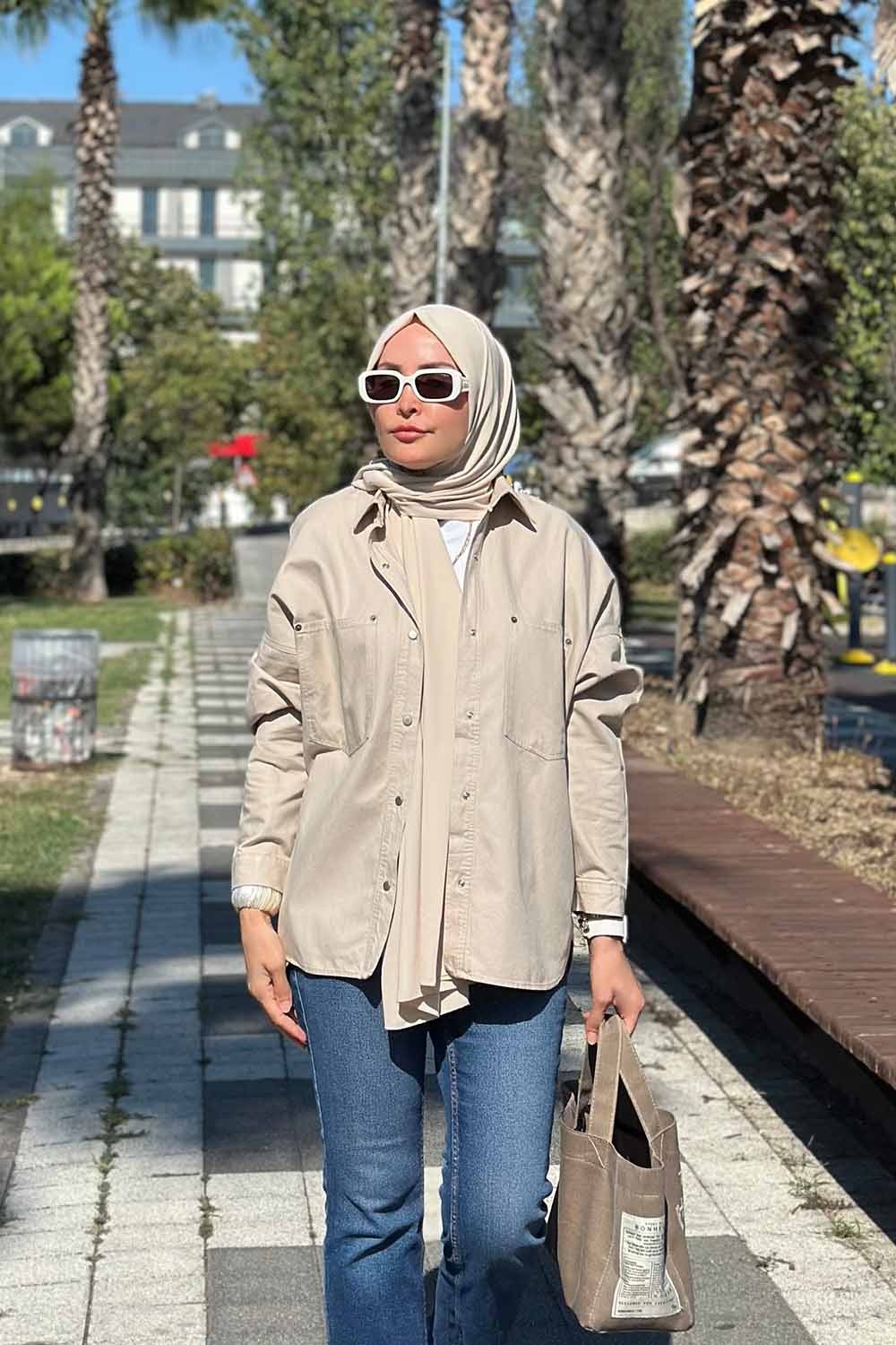 İnce Kanvas Ceket - Bej