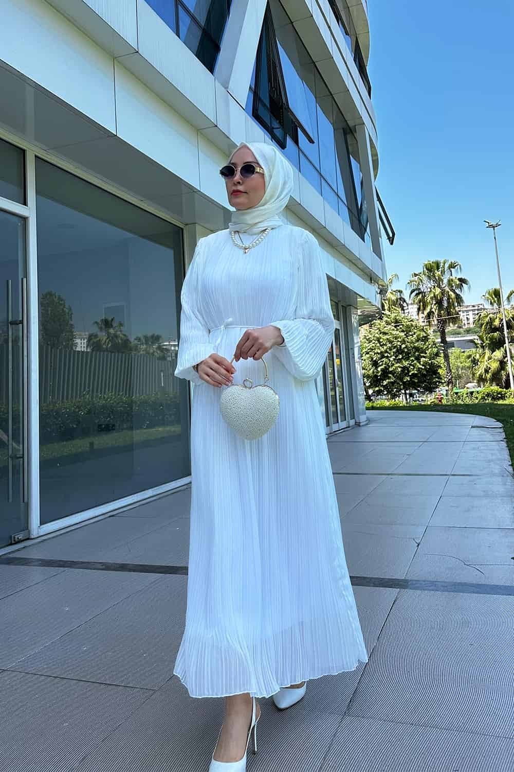 Piliseli  Premium Elbise Noi   - Beyaz