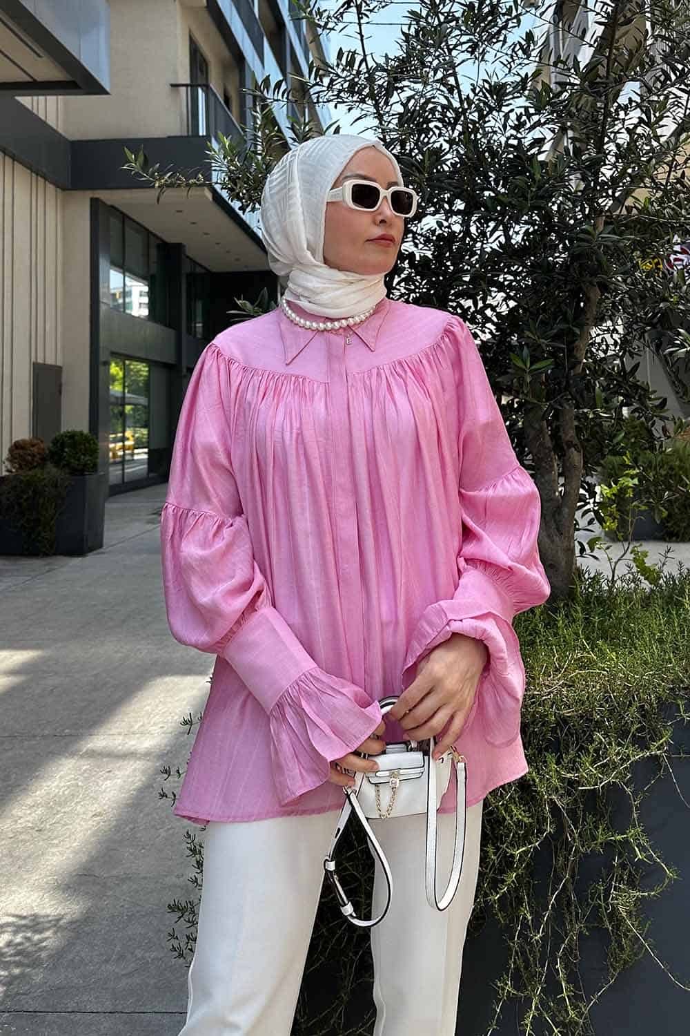Büzgülü Gömlek - Pembe