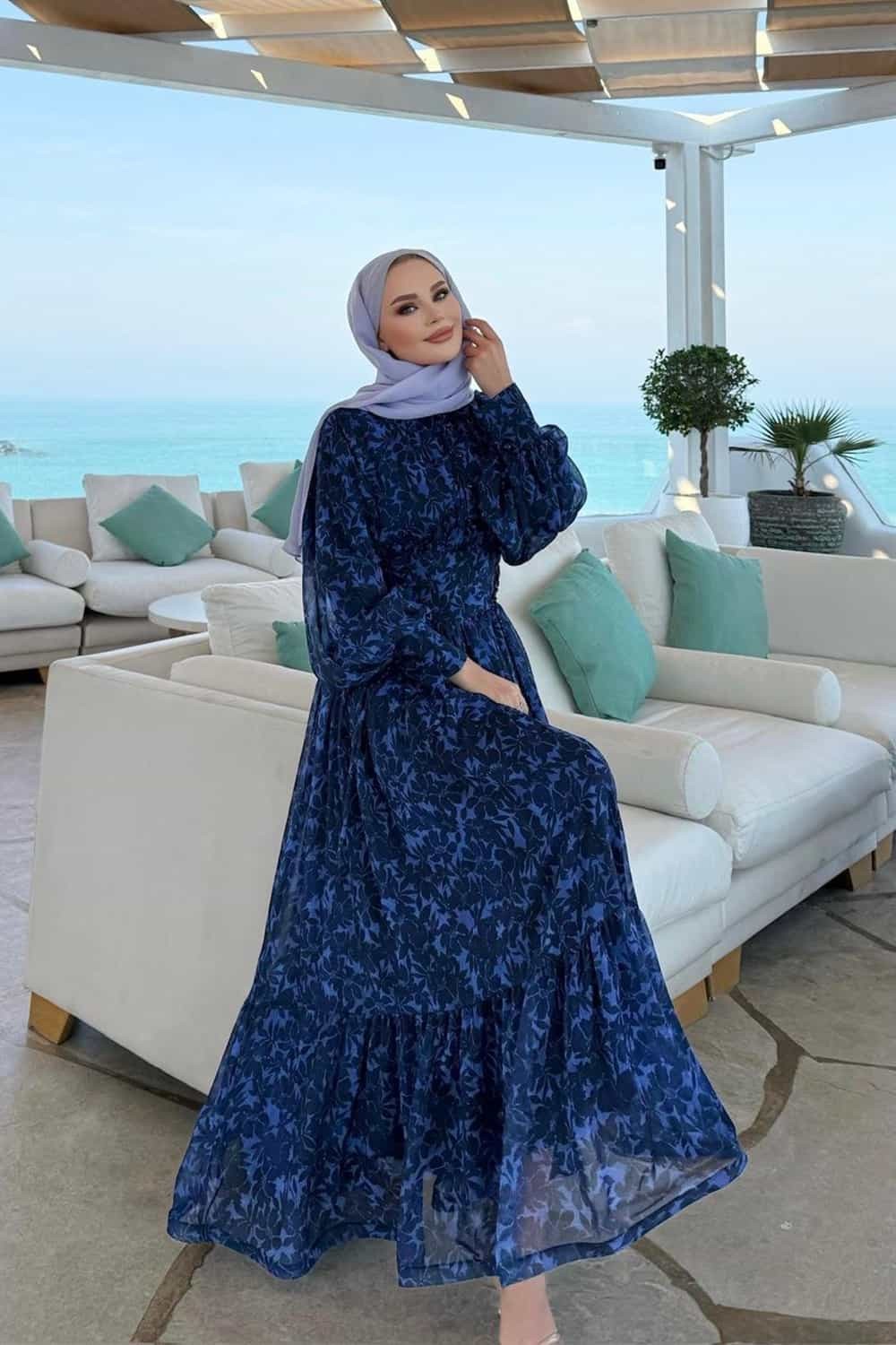 Şifon Elbise - Mavi