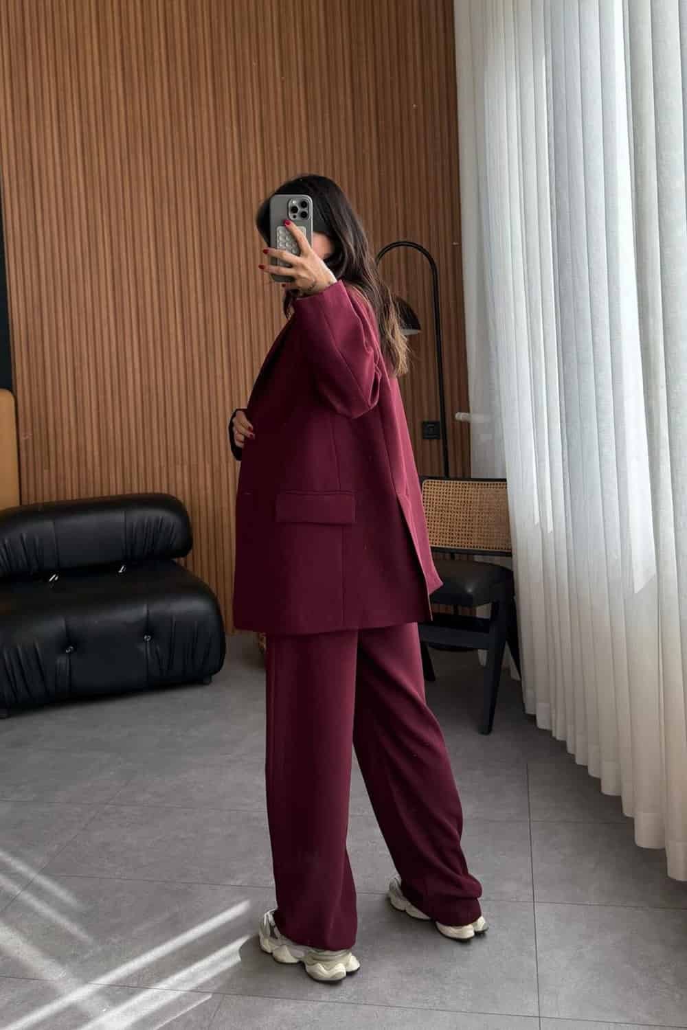 Arma Düğme Detaylı Blazer Ceket - Bordo