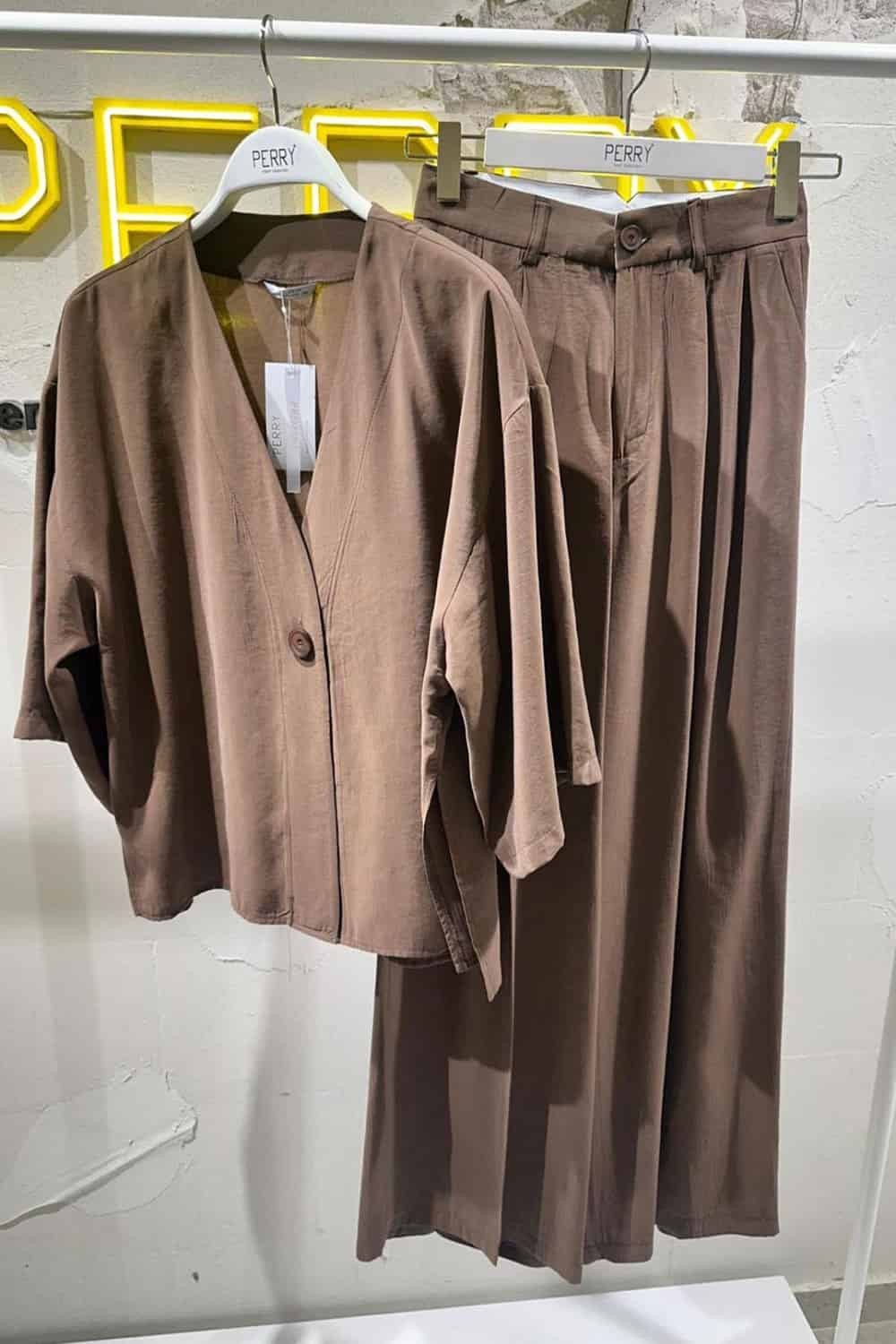 Beli Kemerli Pantolon Yelek Takım - Acı Kahve