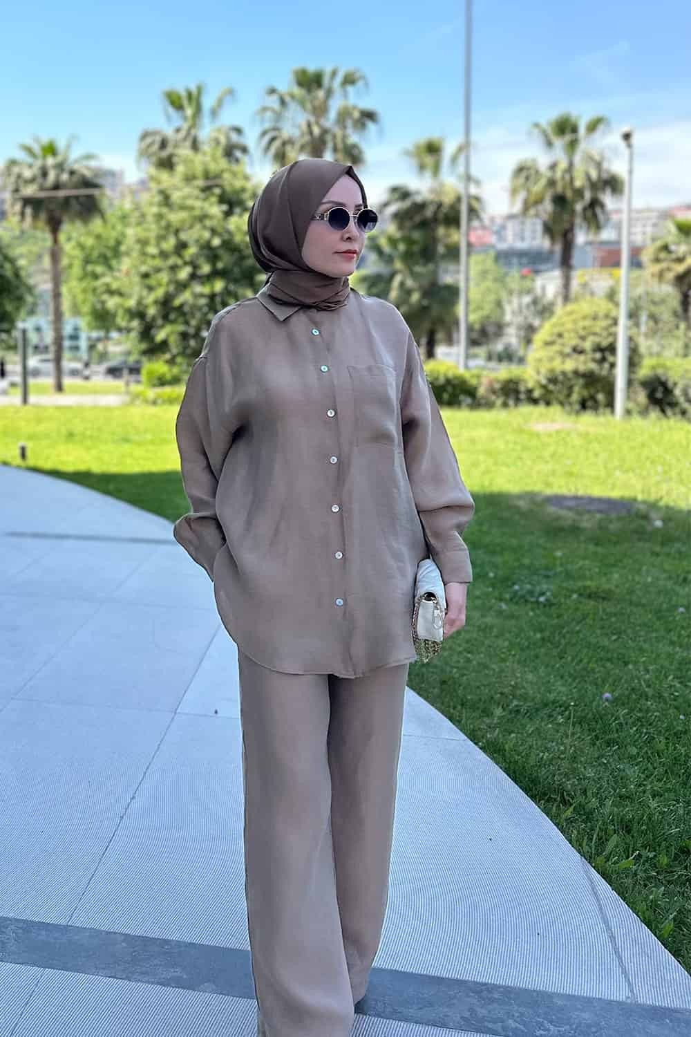 Keten Pantolon Takım - Camel