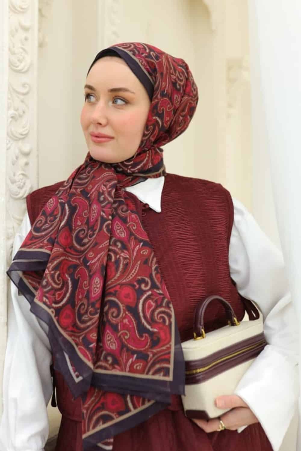 Etnik Desen Nariya Şal - Bordo