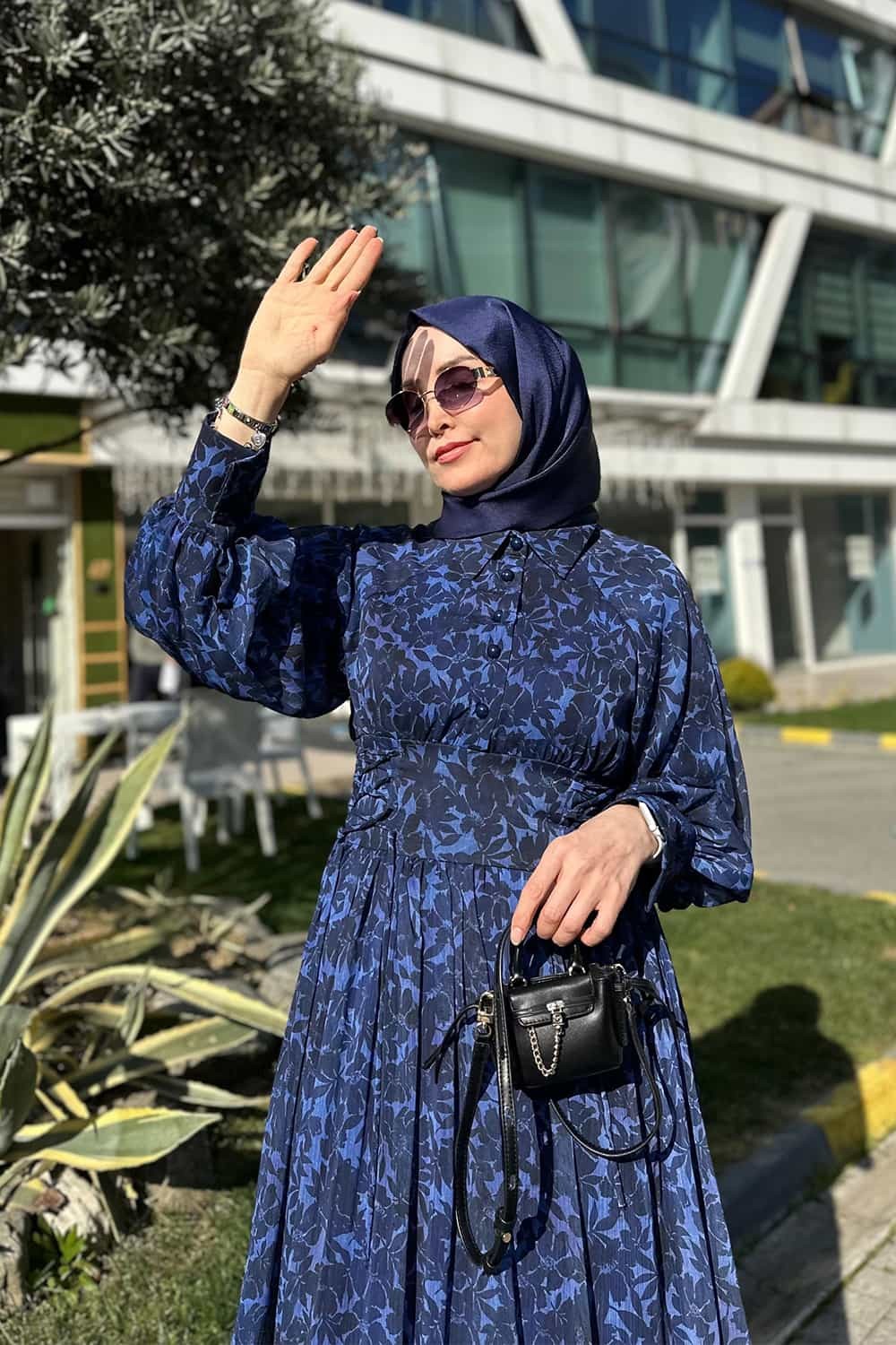 Şifon Elbise - Mavi