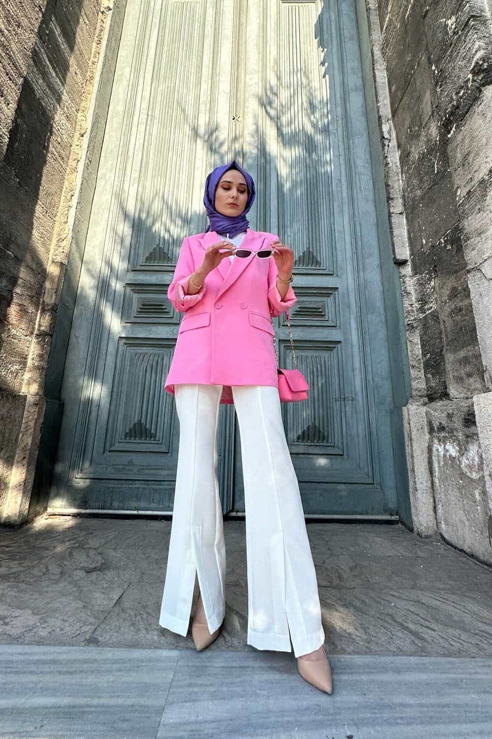 Yırtmaç Detaylı Kumaş Pantolon - Beyaz