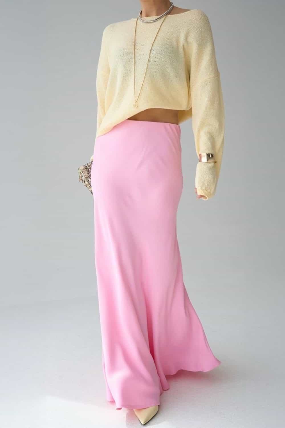 Uzun Saten Etek - Pembe