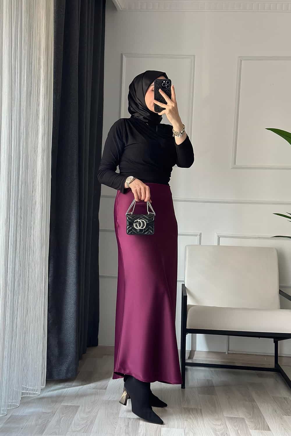 Saten Etek - Bordo