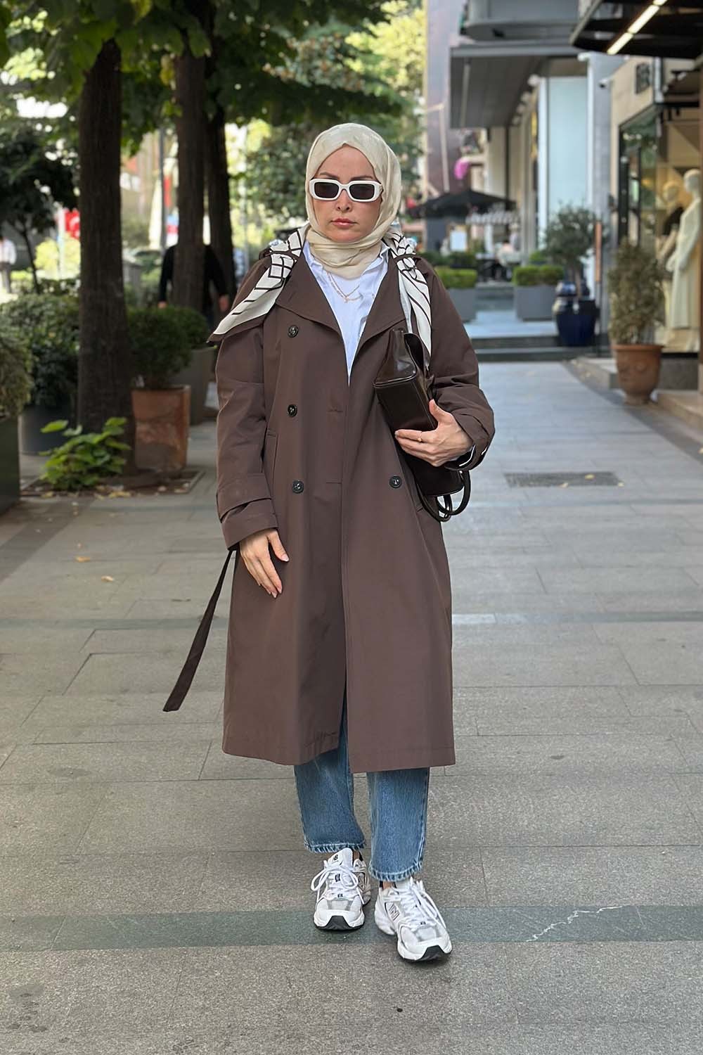 Fularlı Uzun Trençkot 