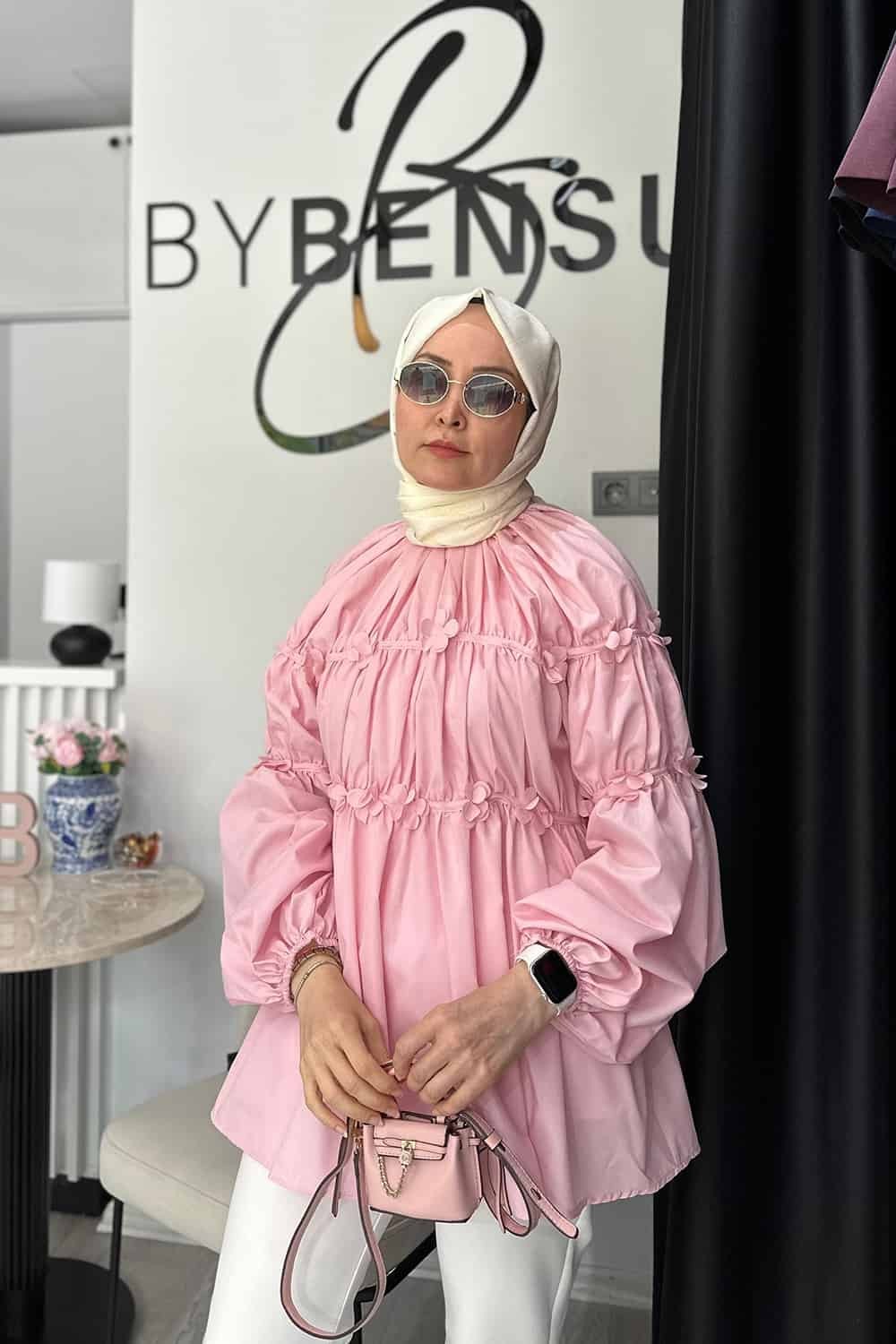 Minik Çiçekli Gömlek - Pembe