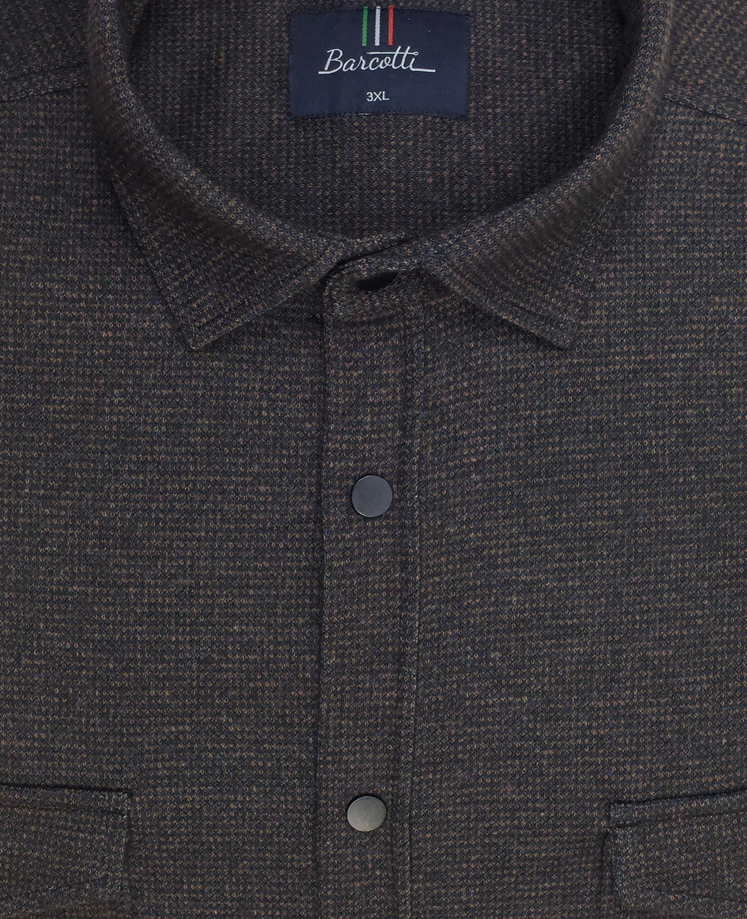 Büyük Beden Çift Cepli Likralı Örme Gömlek - Kahverengi