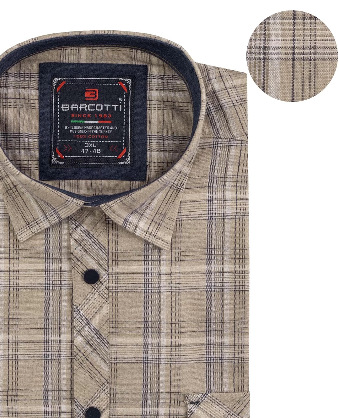 Büyük Beden Pamuklu Flannel Gömlek Çift Cepli - Bej